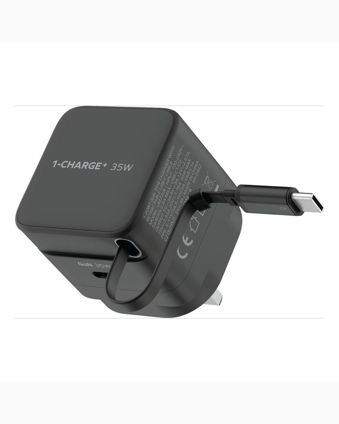 MOMAX 1-CHARGE 35W GAN 1 PORT CHARGER WITH BUILT-IN USB-C CABLE