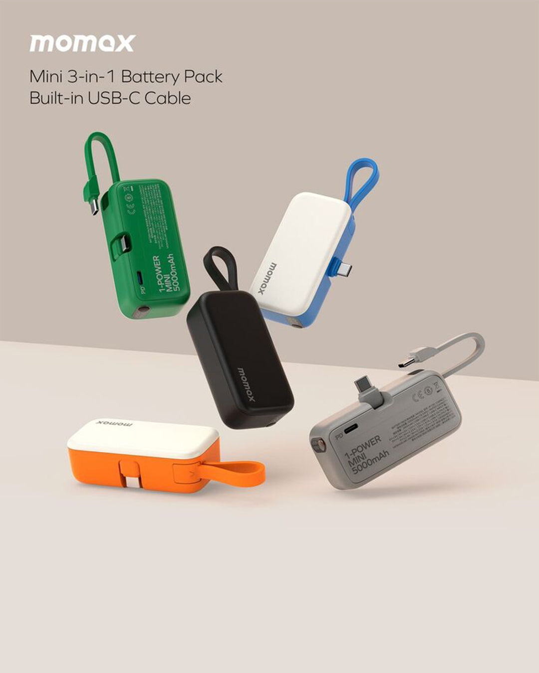 MOMAX 1-POWER MINI 5000mAh 3IN1 POWER BANK WITH USB-C PLUG