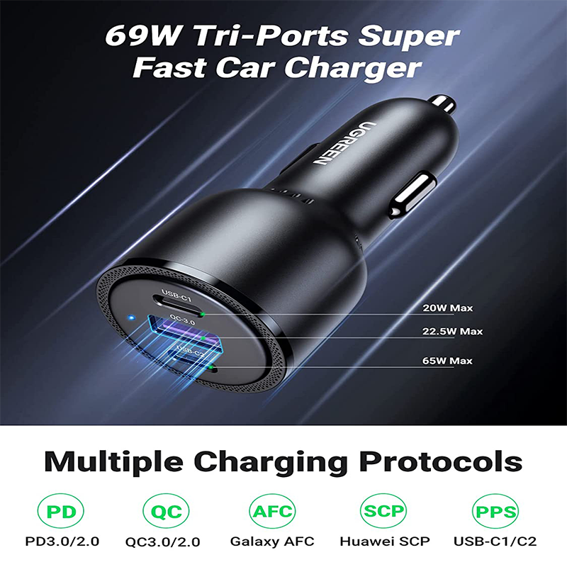 UGREEN Car Charger 69W Max (Black) aleemaz.com