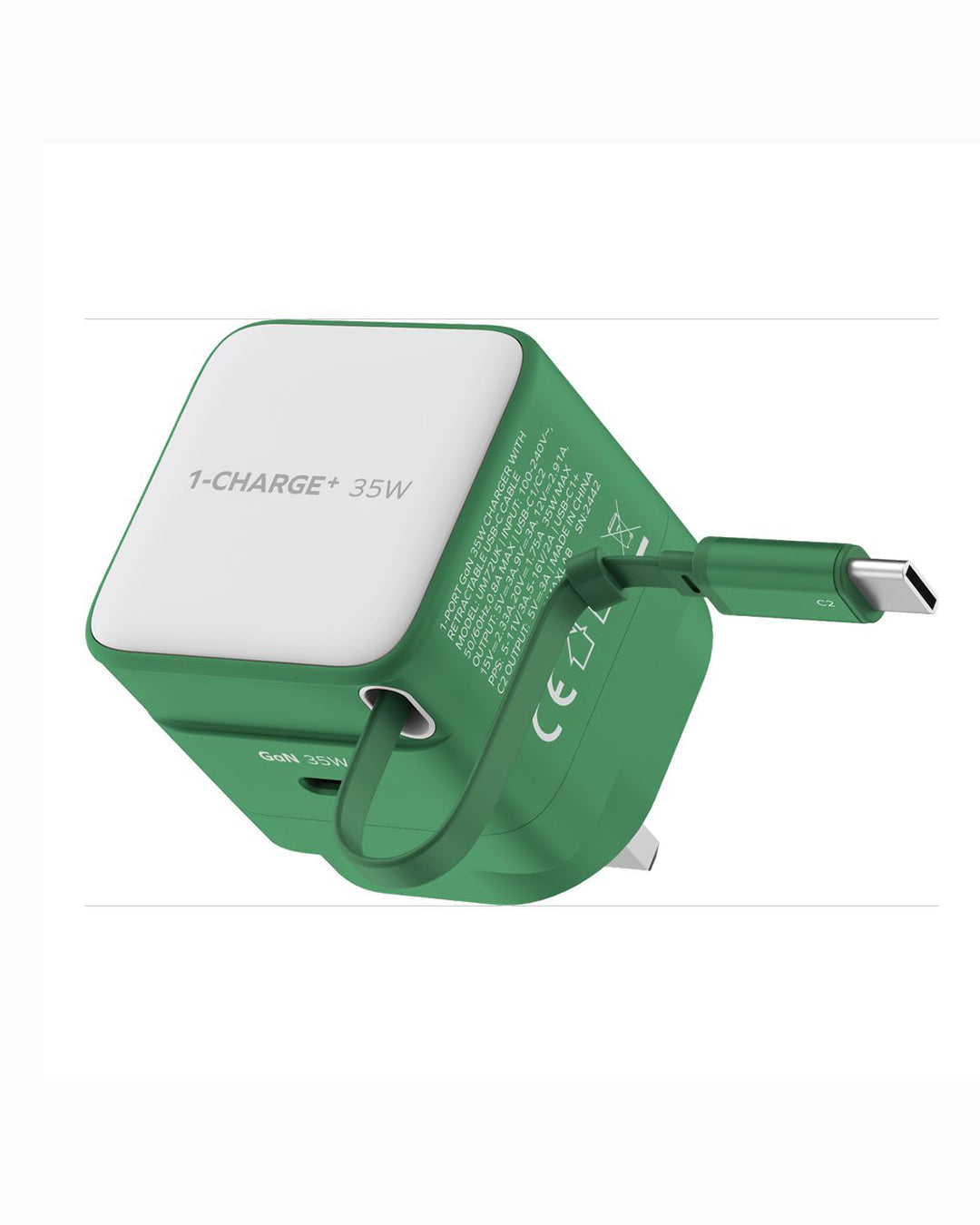 MOMAX 1-CHARGE 35W GAN 1 PORT CHARGER WITH BUILT-IN USB-C CABLE