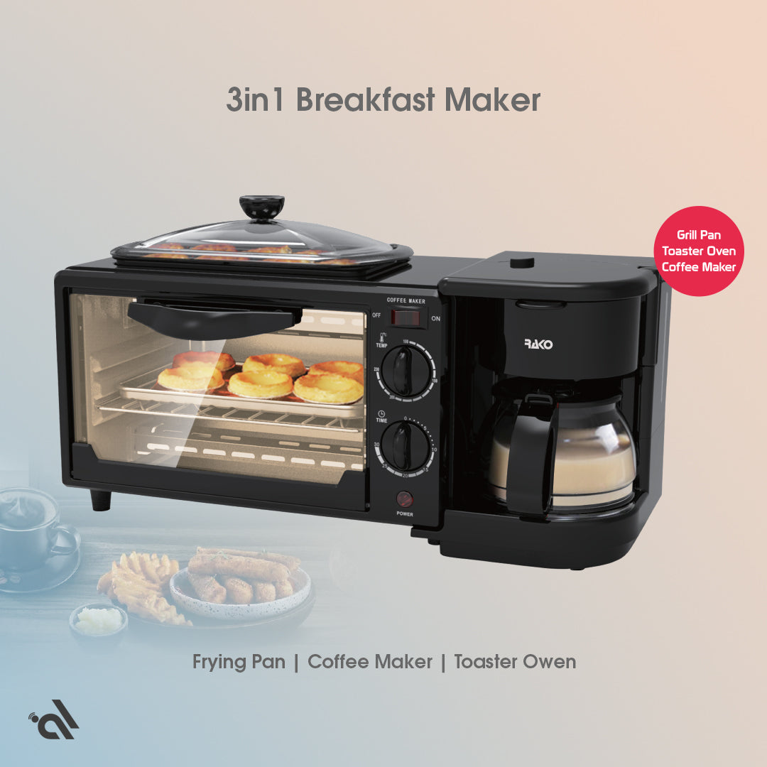 Rako 3 in1 Breakfast Maker - Fying Pan ,Coffee Maker ,Toaster Oven